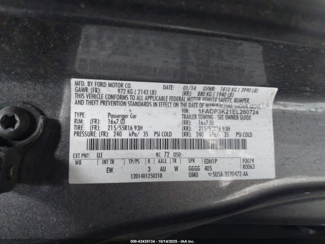 2014 FORD FOCUS 1FADP3K21EL260724 Photo 8