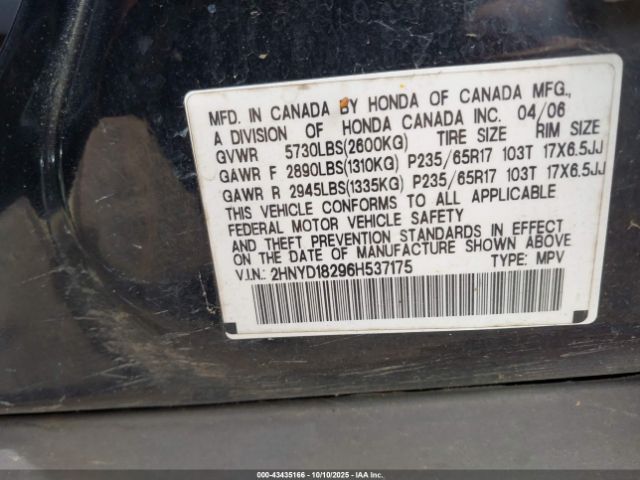 2006 ACURA MDX 2HNYD18296H537175 Photo 8