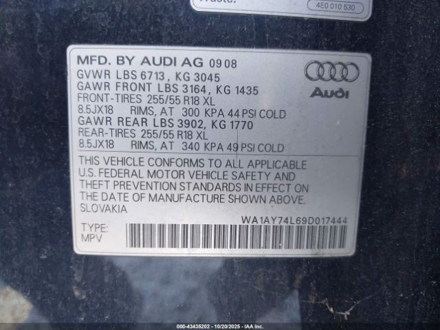 2009 AUDI Q7 WA1AY74L69D017444 Photo 8