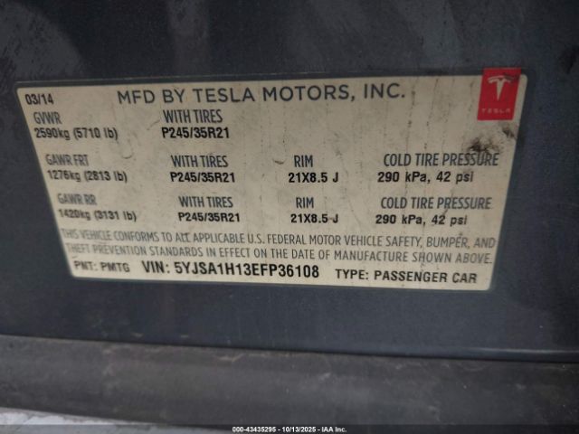 2014 TESLA MODEL S 5YJSA1H13EFP36108 Photo 8