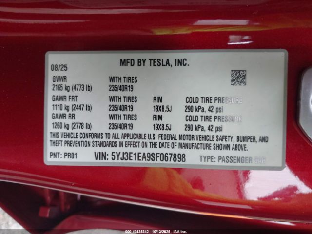 2025 TESLA MODEL 3 5YJ3E1EA9SF067898 Photo 8