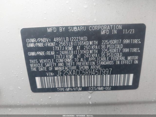 2024 SUBARU FORESTER JF2SKACC5RH457997 Photo 8