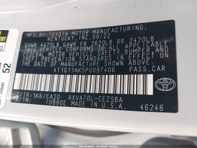 4T1G11AK5PU097406 Toyota CAMRY SE