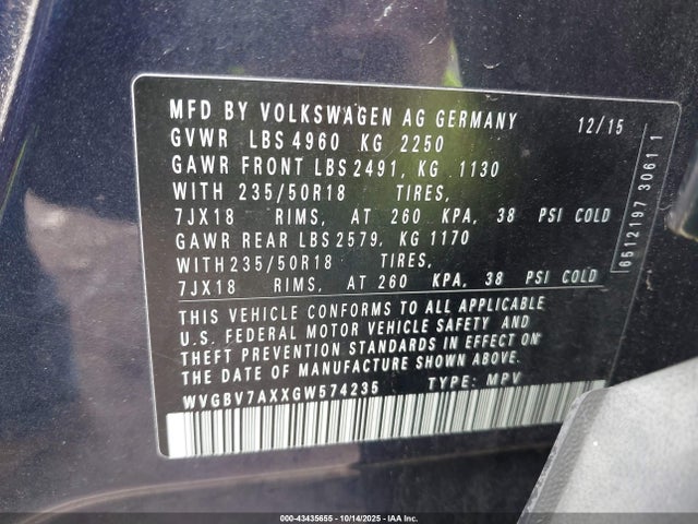 2016 VOLKSWAGEN TIGUAN WVGBV7AXXGW574235 Photo 8