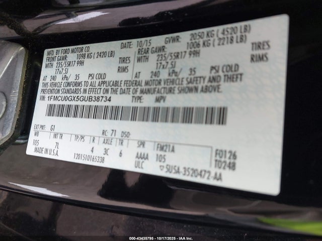 1FMCU0GX5GUB38734 Ford ESCAPE SE