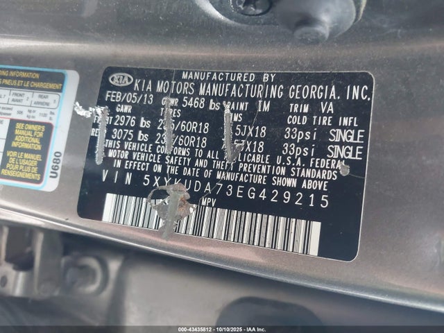 5XYKUDA73EG429215 KIA gasoline 3.3 v6 gdi lambda ii