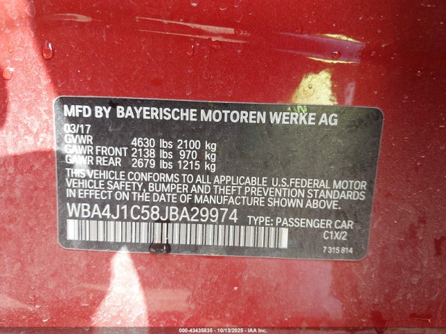 2018 Bmw 430i Gran Coupe მანქანა იყიდება აუქციონზე, vin: WBA4J1C58JBA29974, აუქციონის ნომერი: 43435835