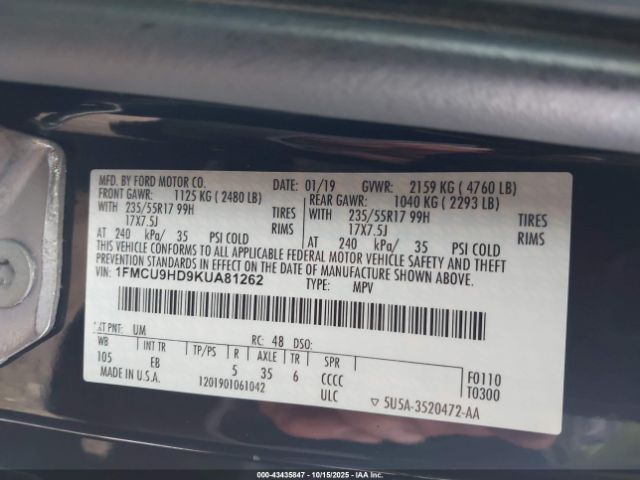 2019 FORD ESCAPE 1FMCU9HD9KUA81262 Photo 8