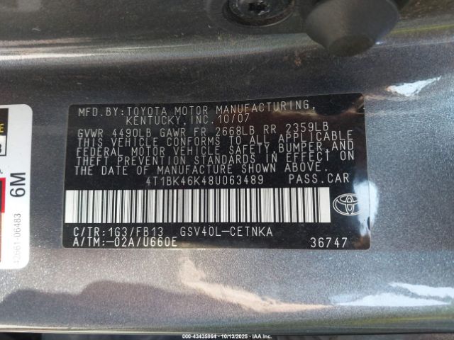 2008 TOYOTA CAMRY 4T1BK46K48U063489 Photo 8
