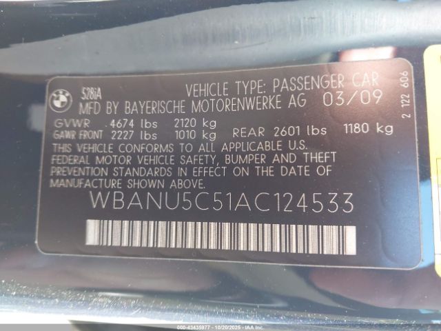 2010 BMW 528I WBANU5C51AC124533 Photo 8