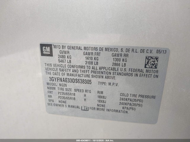 2013 CADILLAC SRX 3GYFNAE33DS638305 Photo 8