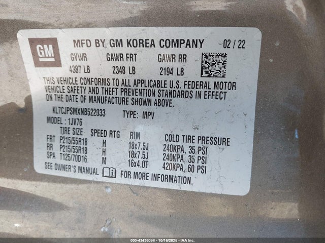 2022 CHEVROLET TRAX KL7CJPSMXNB522033 Photo 8