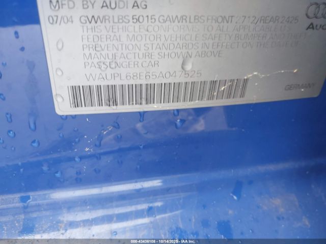 2005 AUDI S4 WAUPL68E65A047525 Photo 8