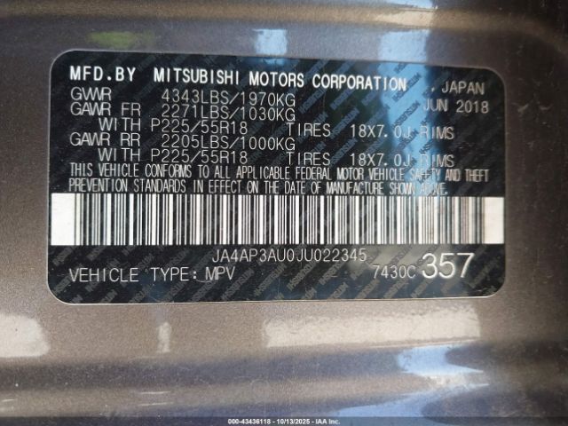 2018 MITSUBISHI OUTLANDER SPORT JA4AP3AU0JU022345 Photo 8