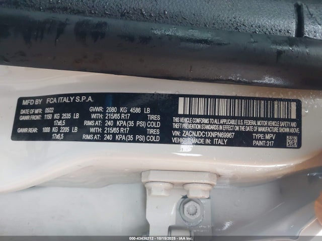 43436212 :رقم المزاد ، ZACNJDC1XNPN69967 vin ، 2022 Jeep Renegade Trailhawk 4x4 مزاد بيع