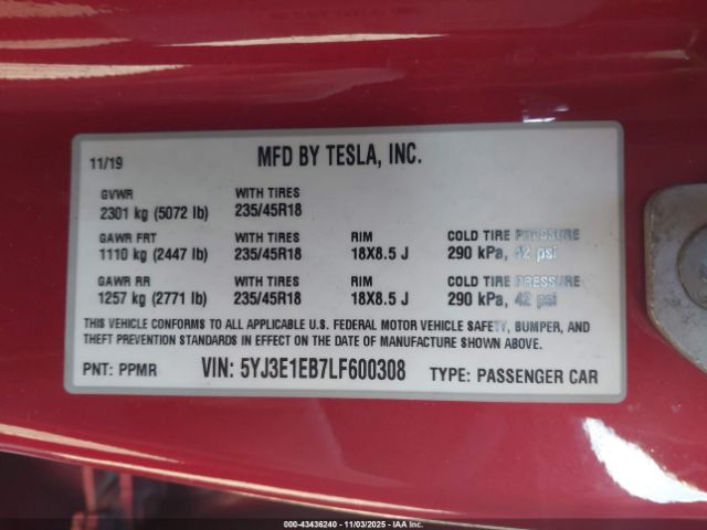 2020 TESLA MODEL 3 5YJ3E1EB7LF600308 Photo 8