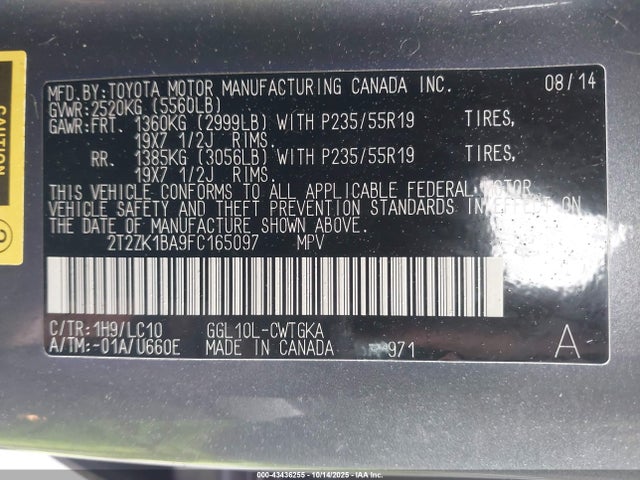2T2ZK1BA9FC165097 Lexus 2gr-fe