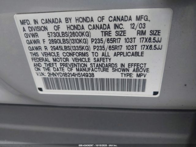 2004 ACURA MDX 2HNYD18214H514938 Photo 8