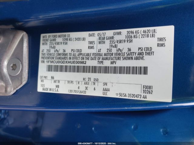 2017 FORD ESCAPE 1FMCU0GDXHUE00982 Photo 8