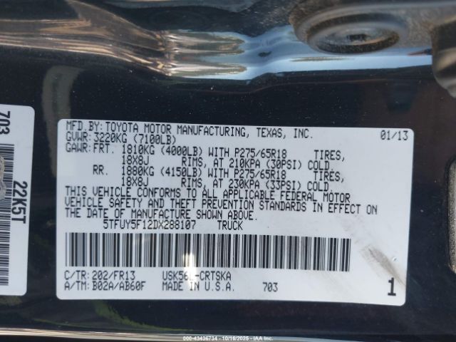 2013 TOYOTA TUNDRA 5TFUY5F12DX288107 Photo 8