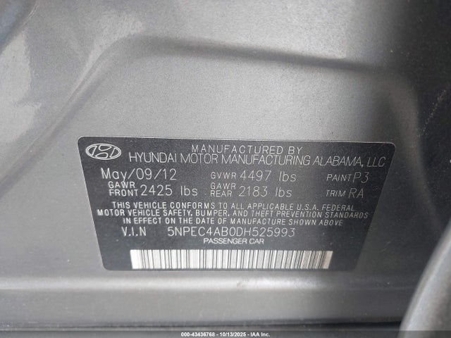 2013 HYUNDAI SONATA 5NPEC4AB0DH525993 Photo 8