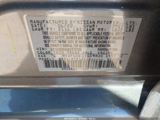 Nissan Sentra 2022 3N1AB8BV5NY278799 Image 9
