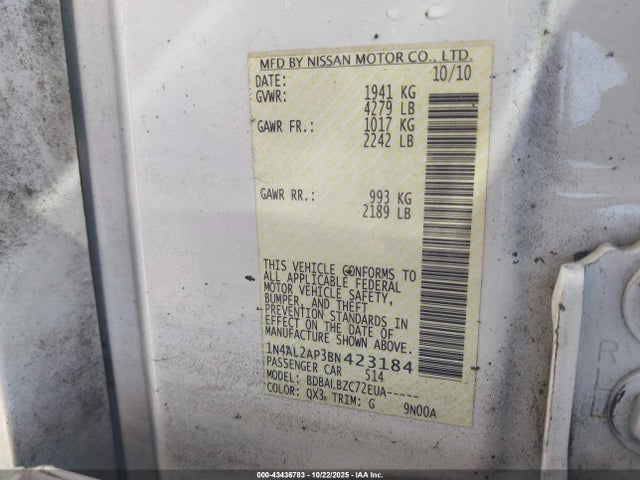 2011 NISSAN ALTIMA 1N4AL2AP3BN423184 Photo 8