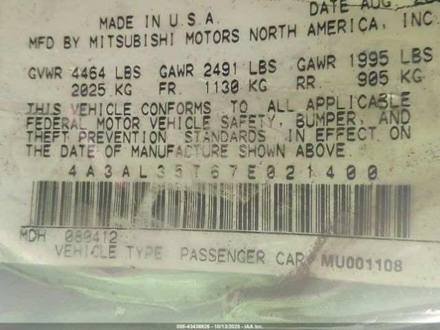 2007 MITSUBISHI ECLIPSE SPYDER 4A3AL35T67E021400 Photo 8