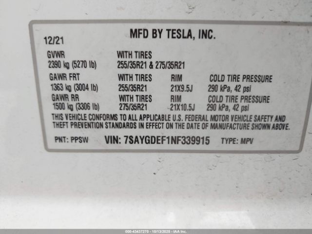 2022 TESLA MODEL Y 7SAYGDEF1NF339915 Photo 8