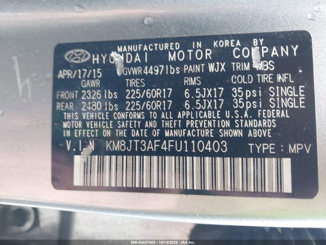KM8JT3AF4FU110403 Hyundai TUCSON GLS