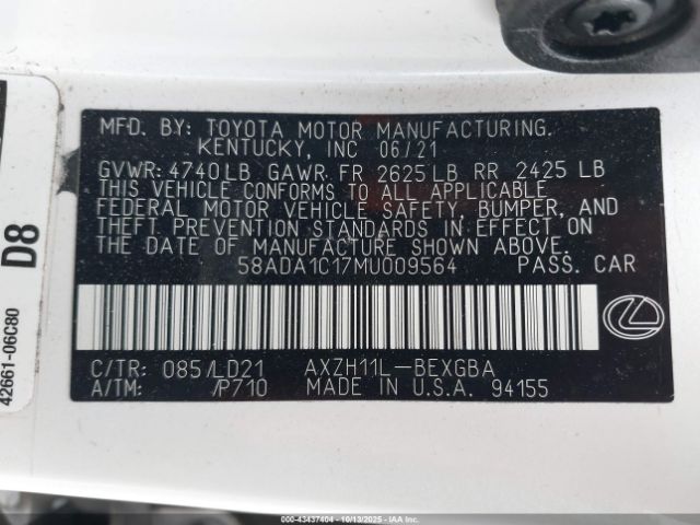 2021 LEXUS ES 300H 58ADA1C17MU009564 Photo 8
