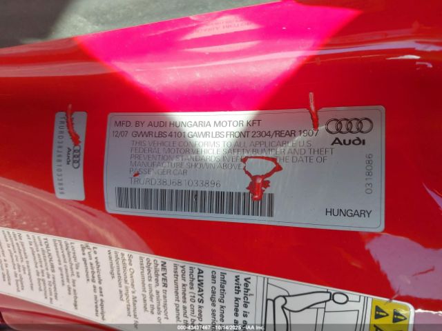 2008 AUDI TT TRURD38J681033896 Photo 8