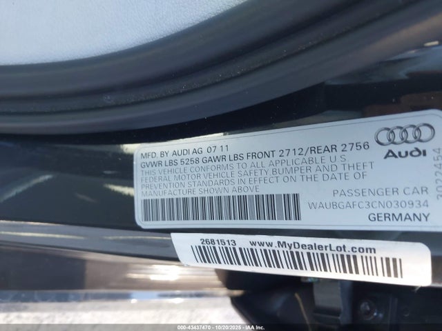 2012 AUDI A6 WAUBGAFC3CN030934 Photo 8