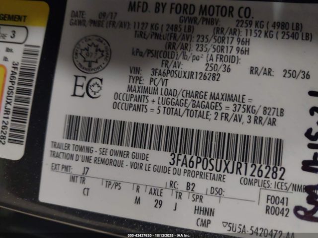 2018 FORD FUSION ENERGI 3FA6P0SUXJR126282 Photo 8