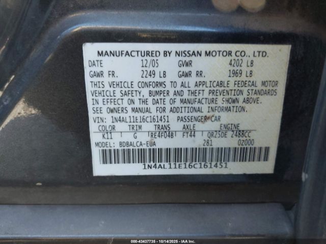 2006 NISSAN ALTIMA 1N4AL11E16C161451 Photo 8