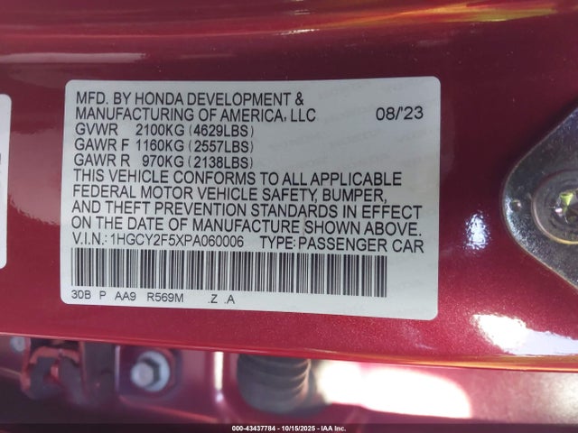 1HGCY2F5XPA060006 Honda Accord Hybrid Sport
