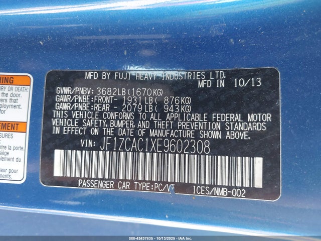 JF1ZCAC1XE9602308 Subaru Brz Limited