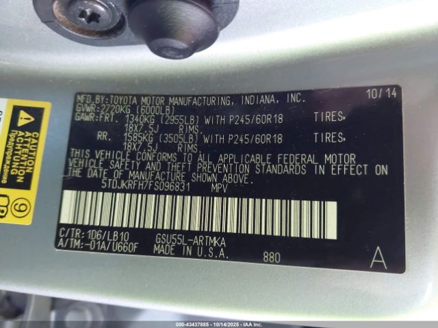 2015 TOYOTA HIGHLANDER 5TDJKRFH7FS096831 Photo 8