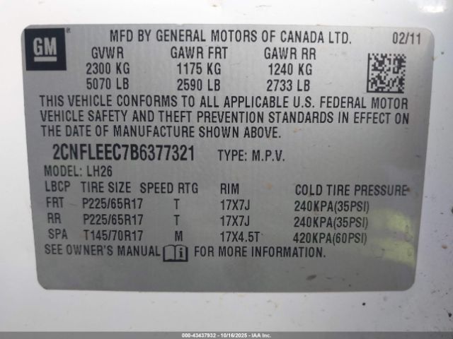 2011 CHEVROLET EQUINOX 2CNFLEEC7B6377321 Photo 8