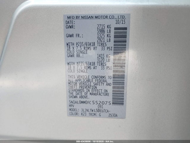 Infiniti QX60 2015 5N1AL0MM0FC552075 Image 9