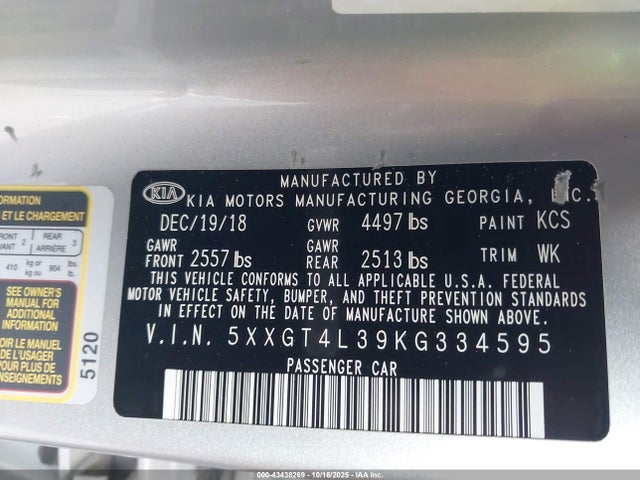 2019 KIA OPTIMA 5XXGT4L39KG334595 Photo 8