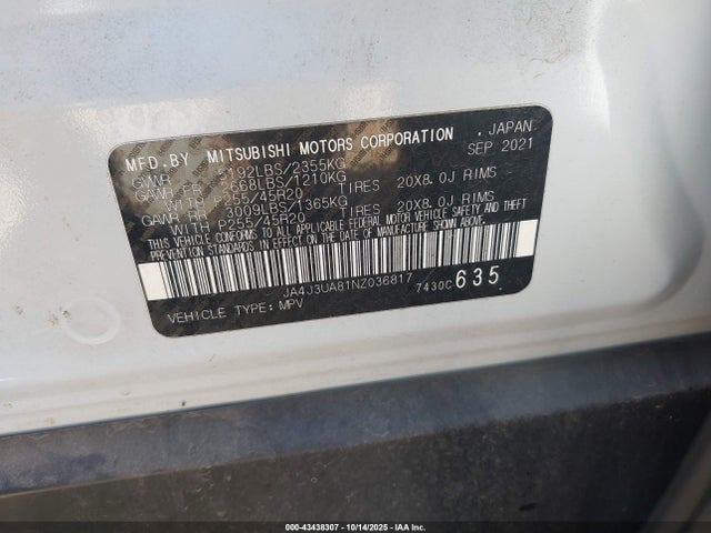 2022 MITSUBISHI OUTLANDER JA4J3UA81NZ036817 Photo 8