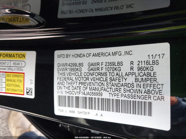 1HGCV1F14JA056959 Honda ACCORD LX