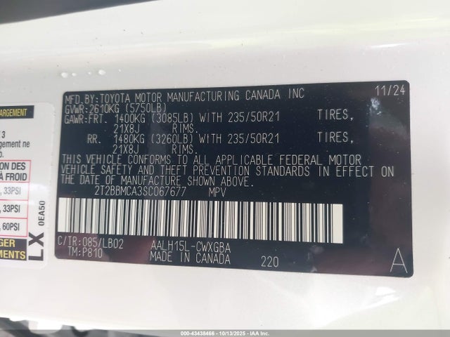 Aukcja sprzedaży 2025 Lexus Rx 350h Premium Plus, vin: 2T2BBMCA3SC067677, numer aukcji: 43438466