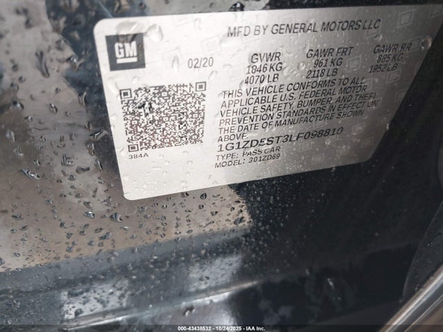 2020 Chevrolet Malibu Fwd Lt მანქანა იყიდება აუქციონზე, vin: 1G1ZD5ST3LF098810, აუქციონის ნომერი: 43438532