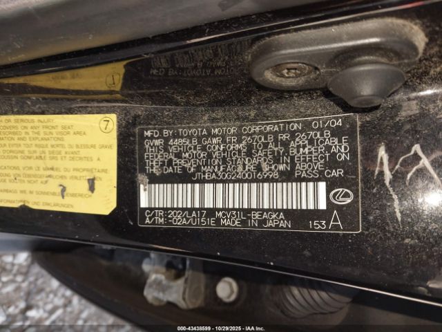 2004 LEXUS ES 330 JTHBA30G240016998 Photo 8