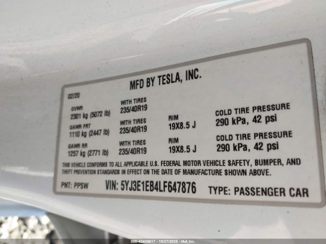 2020 TESLA MODEL 3 5YJ3E1EB4LF647876 Photo 8