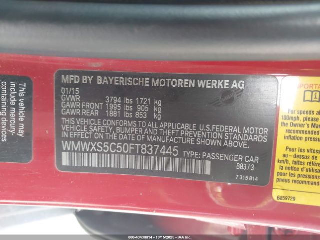 2015 MINI HARDTOP WMWXS5C50FT837445 Photo 8