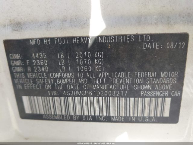 2013 SUBARU LEGACY 4S3BMCP61D3008217 Photo 8