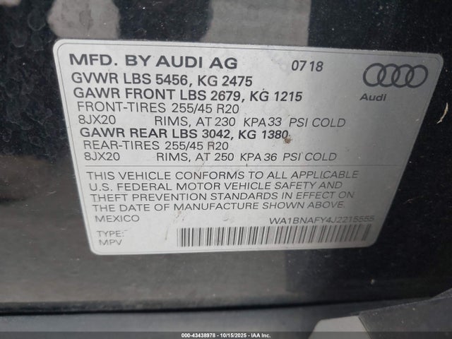2018 AUDI Q5 WA1BNAFY4J2215555 Photo 8